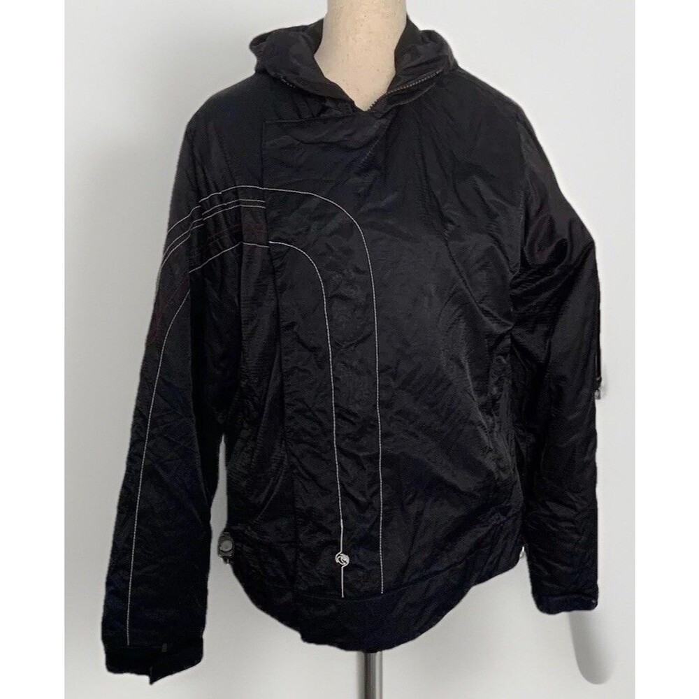 Womens Puffer Ski Jacket Large POWDER ROOM Insulated Hooded Black Pink